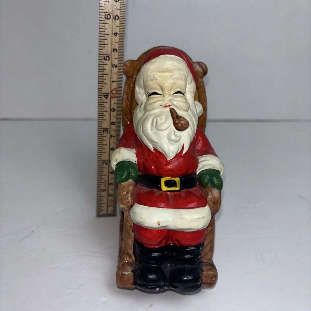 Vintage Santa Claus Coin Bank Figurine Rocking Chair, Pipe  Chalkware Ceramic